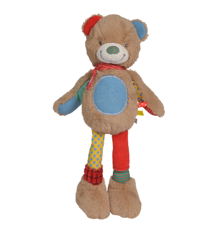  long legs patchwork soft toy bear brown blue red 40 cm 